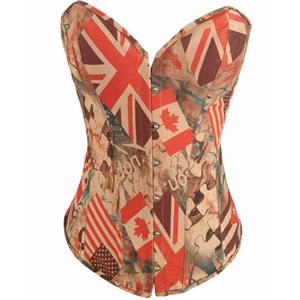 Flag Print Satin Corset, Satin Flag Corset, Satin Flag Print Corset, #N6456