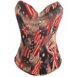 Flag Print Sexy Corset, Flag Sexy Corset, Satin Flag Print Corset, #N6451