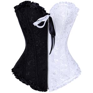 Floral brocade corset, black & white Corset, Sexy corset, #N4832