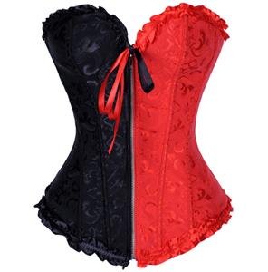 Floral brocade corset, black & red Corset, Sexy corset, #N5076