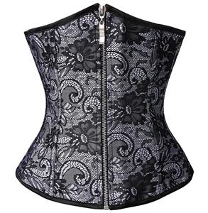 Floral Lace Underbust Corset, White Lace Underbust Corset, Lace Cupless Corset, #N8395