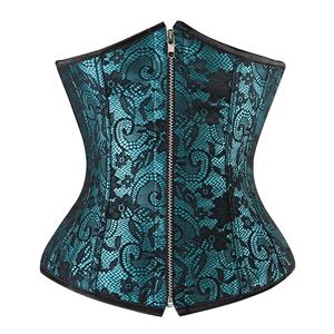 Floral Lace Underbust Corset, Azure Lace Underbust Corset, Lace Cupless Corset,Waist Cincher Corset Body Shaper Girdle,Plastic Boned Brocade Corset,Underbust Corset, #N21103