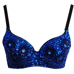 Blue Floral Studded Bead Bra Top, Sequin B Cup Bra Top, Blue Floral Studded Bead and Sequin Bra, #N6394