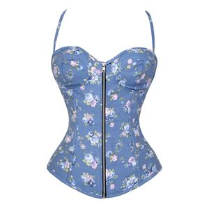 Floral Halter Corset, Underwire Halter Corset, floral zipper corset, Sexy Clubwear Corset, Fashion Summer Bustier Corset, #N5502