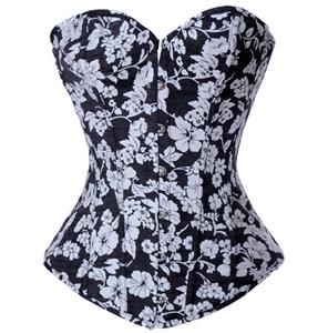 Denim Corset, Floral White Denim Corset, Floral White Corset, #N4464