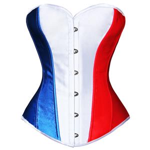 France Flag Overbust Corset, France Flag Pin Up Corset, Burlesque France Flag Corset, Sexy Strapless Overbust Corset, #N8075
