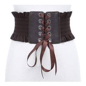 Tied Wasit Belt, High Waist Corset Cinch Belt, Steampunk Wasit Belt, Waist Cincher Belt Brown, Lace Up Wide Waistband Cinch Belt, Elastic Waist Belt, #N14804