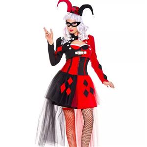 Sexy Clown Costume, Hot Sale Halloween Costume, Cheap Clown Costume, Fantasy Costume,Funny Pardoy Clown Slip Dress Suit Halloween Cosplay Costume,#N22604