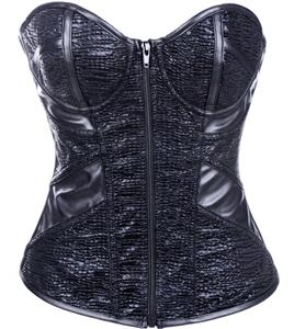 Black Glitter Corset, PU Leather Zipper Corset Black, Glitter Zipper Corset, #N5806