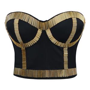 Sexy Bustier Bra, Cheap Gold Bustier Bra, Sexy Crop Top Bra, Crop Top with Underwire Cups, #N11583