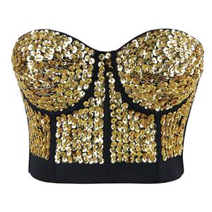 Gold Sequin Bralette Corset Crop Top, Sequin Bralette Corset Crop Top, Gold Sequin Studded Sweet Heart Top, #N7193