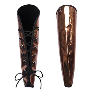 golden leather arm sleeves, lace-up arm sleeves, gothic fashion accessory, adjustable leather sleeves, medieval cosplay gear, steampunk arm wear, stylish leather sleeves, unisex arm covers, costume arm protection, fashion statement sleeves #N237815