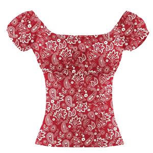 Fashion Paisley Printed Shirt, Casual Short Sleeve Tops, Paisley Printed Slim Fit T-shirt, Women