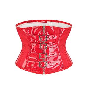 Gothic Red 10 Plastic Boned Belt Buckle Waist Cincher Body Shaper Underbust Corset N23324