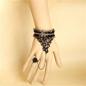 Vintage Bracelet, Gothic Bracelet, Cheap Wristband, Gothic Black Lace Bracelet, Victorian Bracelet, Retro Black Wristband, Bracelet with Ring, #J17859