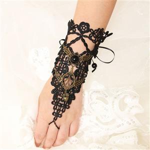 Vintage Bracelet, Gothic Bracelet, Black Lace Bracelet, Cheap Wristband, Victorian Long Wristband, Vintage Long Lace Wristband, Elegant Long Lace Wristband, Bracelet with Ring, #J17790