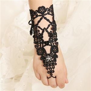 Vintage Bracelet, Gothic Bracelet, Black Lace Bracelet, Cheap Wristband, Victorian Long Wristband, Vintage Long Lace Wristband, Elegant Long Lace Wristband, Bracelet with Ring, #J17785