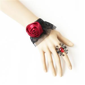 Vintage Bracelet, Gothic Bracelet, Lace Bracelet, Cheap Wristband, Victorian Bracelet, Gothic Rose Bracelet, Bracelet with Ring, #J17765