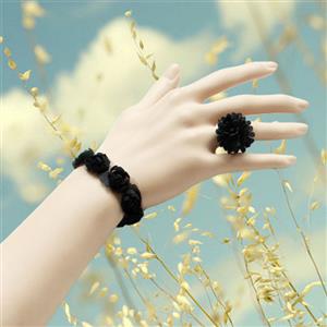 Vintage Bracelet, Gothic Bracelet, Lace Bracelet, Cheap Wristband, Victorian Bracelet, Gothic Black Rose Bracelet, Bracelet with Ring, #J17760