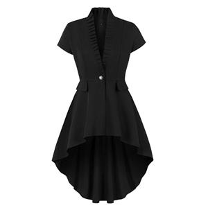 Halloween Midi Dress, Vintage Short Sleeve Swing Dresses, A-line Cocktail Party Swing Dresses, Retro Black Dress, Short Sleeve Stitching Day Dress, Vintage Black V Neck Short Sleeve Cardigan Irregular Hem A-line Halloween Dress,#23156