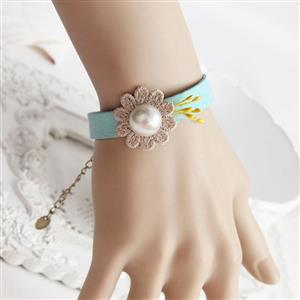 Vintage Style Bracelet, Cheap Wristband, Victorian Bracelet, Gothic Blue Bracelet, Vintage White Pearl Wristband, #J17806