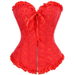 Gothic Brocade Corset, Corset With Zipper Front, Red Brocade Corset, Christmas Corset, #N4723