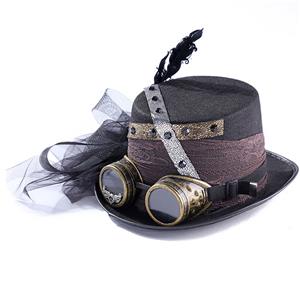 Fancy Vampire Masquerade Party Costume Hat, Steampunk Halloween Cosplay Costume Hat, Retro Fascinator Fancy Ball Top Hat, Vintage Industrial Style Vampire Costume Hat, Fashion Party Costume Hat Accessory, Fancy Victorian Gothic Fascinator, Gothic Style Costume Hat, #J21221