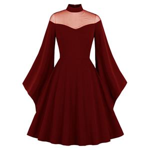 Noble Evil Vampire Queen Halloween Cosplay Party Dress, Vintage Party Dress, Vintage Flare Sleeve Swing Dresses, A-line Cocktail Party Swing Dresses, Retro Black A-line Dress, Plus Size Midi Dress, #N21492