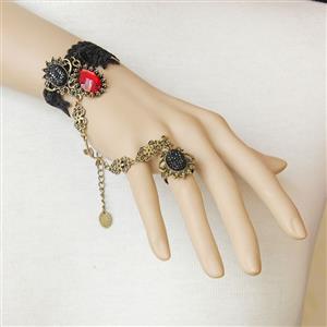 Vintage Bracelet, Gothic Bracelet, Cheap Wristband, Gothic Black Lace Bracelet, Victorian Bracelet, Retro Black Wristband, Bracelet with Ring, #J17823