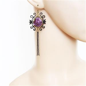 Retro Alloy Earrings, Gothic Style Earrings, Fashion Purple Rose Earrings for Women, Vintage Tassels Earrings, Casual Purple Earrings, Vicorian Gothic Earrings, Fashion Rose and Tassels Earrings, #J18398