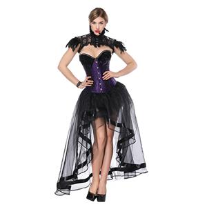 Fashion Body Shaper, Cheap Shapewear Corset, Womens Bustier Top Set, Sexy Bustier Corset Set, Outerwear Corset and Skirts Set for Women, Classical Gothic Black Skirt Sets, Retro High Low Organza Skirt Sets, #N18222