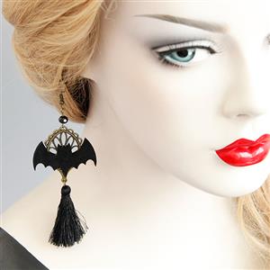 Retro Black and Tassel Earrings, Gothic Style Earrings, Fashion Black Bat Earrings for Women, Vintage Tassel Earrings, Casual Tassel  Earrings, Victorian Gothic Black Bat and Tassel Earrings, Fashion Earrings, #J18439