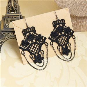 Retro Alloy Earrings, Gothic Style Earrings, Fashion Black Floral Lace Earrings for Women, Vintage Black Floral Lace Earrings, Casual Black Earrings, Vicorian Gothic Earrings, Fashion Black Lace and Beads Drop Earrings, #J18406