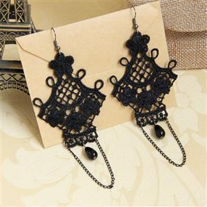 Retro Alloy Earrings, Gothic Style Earrings, Fashion Black Floral Lace Earrings for Women, Vintage Black Floral Lace Earrings, Casual Black Earrings, Victorian Gothic Earrings, Fashion Black Lace and Beads Drop Earrings, #J18409