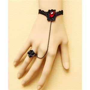 Victorian Gothic Style Bracelet, Gothic Bracelet for Women, Gothic Style Lace Bracelet, Cheap Wristband, Victorian Ruby Bracelet, Fashion Bracelet with Ring, #J17813