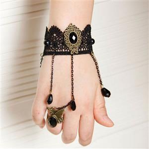 Victorian Gothic Style Bracelet, Gothic Bracelet for Women, Gothic Style Lace Bracelet, Cheap Wristband, Victorian Ruby Bracelet, Fashion Bracelet with Ring, #J17814