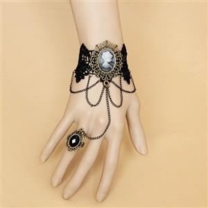 Victorian Gothic Style Bracelet, Gothic Bracelet for Women, Gothic Style Lace Bracelet, Cheap Wristband, Fashion Vintage Bracelet with Ring, #J17845