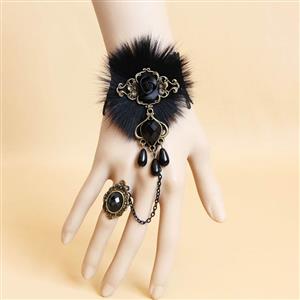 Victorian Gothic Style Bracelet, Gothic Bracelet for Women, Gothic Style Lace Bracelet, Cheap Wristband, Fashion Vintage Bracelet with Ring, #J17849