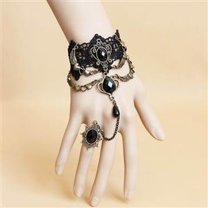 Victorian Gothic Style Bracelet, Gothic Bracelet for Women, Gothic Style Lace Bracelet, Cheap Wristband, Fashion Vintage Bracelet with Ring, #J17850