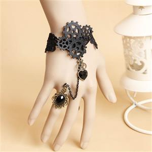 Victorian Gothic Style Bracelet, Gothic Bracelet for Women, Gothic Style Lace Bracelet, Cheap Wristband, Fashion Vintage Bracelet with Ring, #J17882