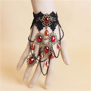 Victorian Gothic Style Bracelet, Gothic Bracelet for Women, Gothic Style Lace Bracelet, Cheap Wristband, Fashion Vintage Bracelet with Ring, #J17883