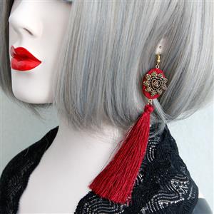 Retro Alloy Earrings, Gothic Style Earrings, Fashion Red Tassel Earrings for Women, Vintage Tassel Earrings, Casual Red Earrings, #J18382