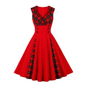 Halloween dress, gothic dress, vintage dress, plaid dress, sleeveless dress, retro dress, party dress, themed dress, flared dress, contrast dress #N237808