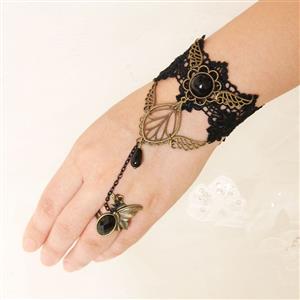 Vintage Bracelet, Gothic Black Gem Bracelet, Cheap Wristband, Gothic  Black Lace Bracelet, Victorian Bracelet, Retro  Wristband, Bracelet with Ring, #J18052