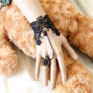 Gothic Bracelet, Gothic Black Lace  Bracelet, Cheap Wristband,Black Lace Bracelet, Victorian Bracelet, Gothic Wristband, Bracelet with Ring, #J18054