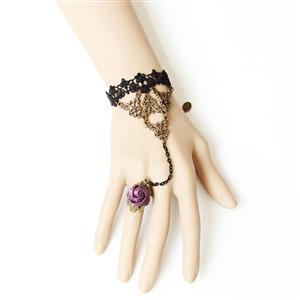 Vintage Bracelet, Gothic Purple Rose Bracelet, Cheap Wristband, Black Lace  Bracelet, Victorian Bracelet, Gothic Wristband, Bracelet with Ring, #J18058
