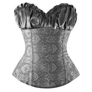 Gray  Renaissance Corset Top, Renaissance Corset Top, Gray Corset, Satin Overbust Corset, Sexy Strapless Brocade Corset, Satin Waist Cincher, Hourglass Waist Cincher, #N5057