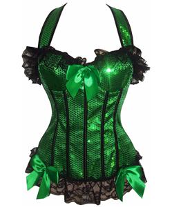 Sequin Halter corset, Green Sequin Halter Top Corset, Green Sequin Halter Corset, #N5187