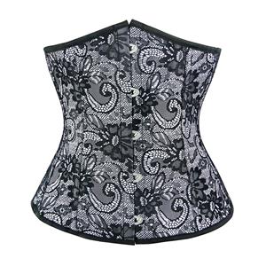 Waist Cincher Corset Body Shaper Girdle, Steel Bone Waist Training Corset,Plastic Boned Brocade Corset,Underbust Corset, Grey Lace Underbust Corset, Lace Underbust Corset, #N21102