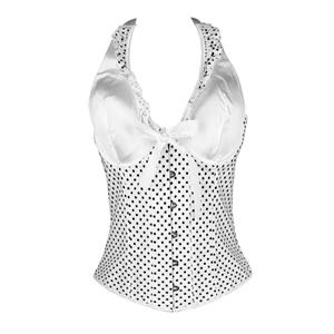 Halter Polka Dot Corset Top, White Polka Dot Corset Top, Halter Polka Dot Corset, #N5329